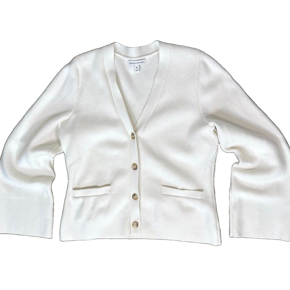 Banana Republic Premium Cotton Silk Blend Cream Button Front Cardigan Sweater XL